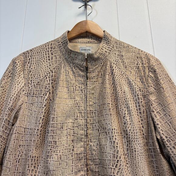 Chicos Womens Snakeskin Print Old Money Zip Jacket Size 3 (XL US) Shimmery - Picture 9 of 9